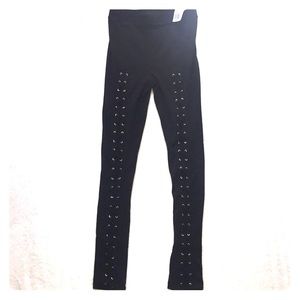 Black Grommet Lace-Up Leggings - Size S (NWT)